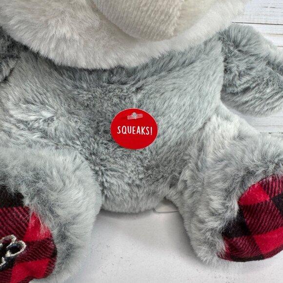 PetSmart Lucky 2023 Plush Toy Squeaking Gray Cat With Red Plaid Accents & Bow - Picture 2 of 5